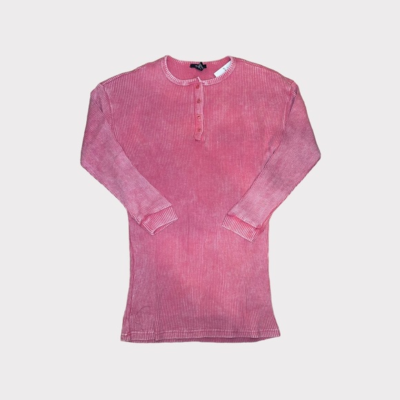 Forever 21 Mineral Wash Waffle Knit Mini Pink Dress - Picture 2 of 8